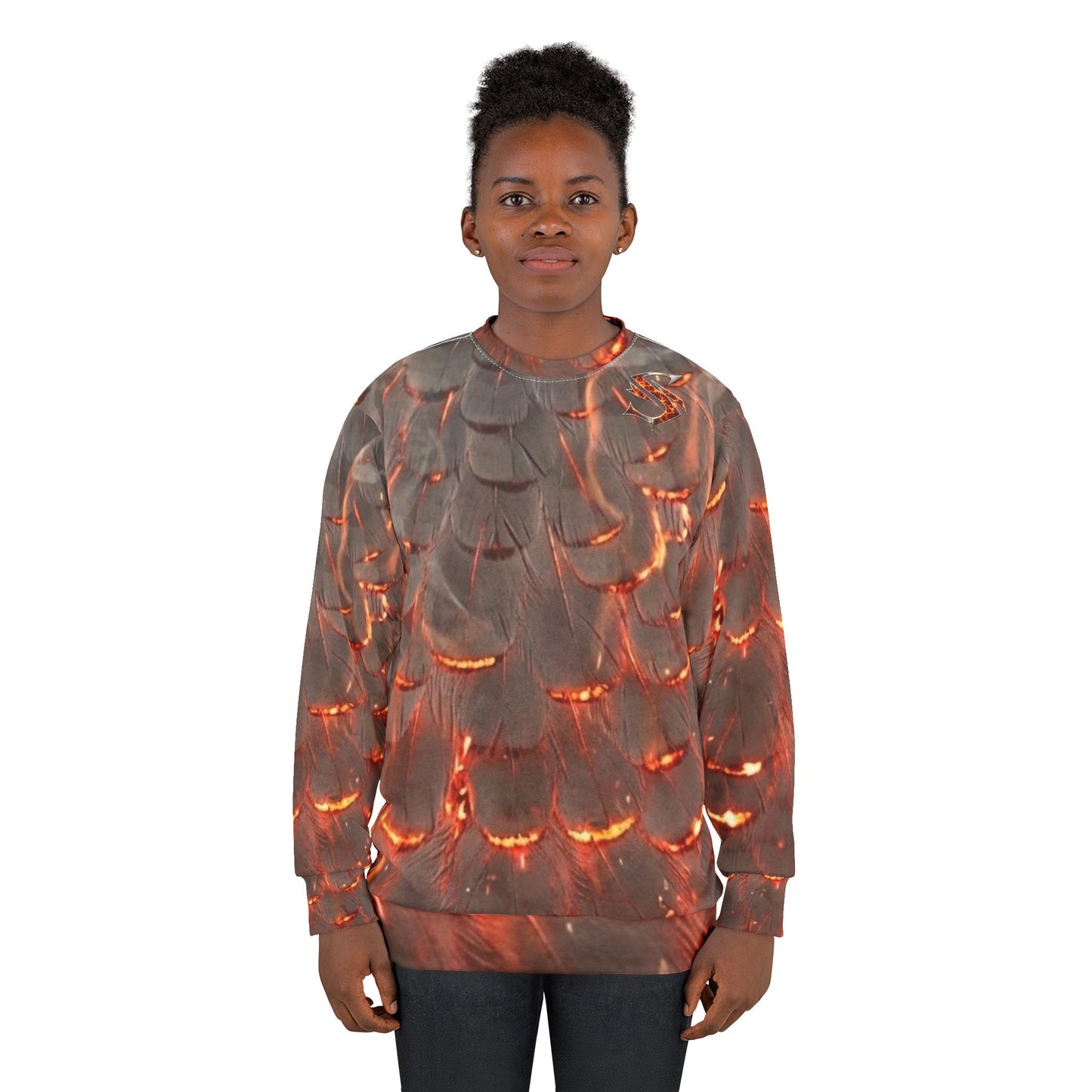 Seraphic Plumes™ Blue Heron Ember AOP Sweatshirt